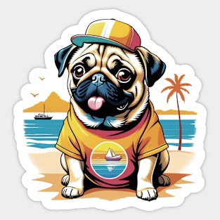 Cute Pug on Beach Vacation Sticker